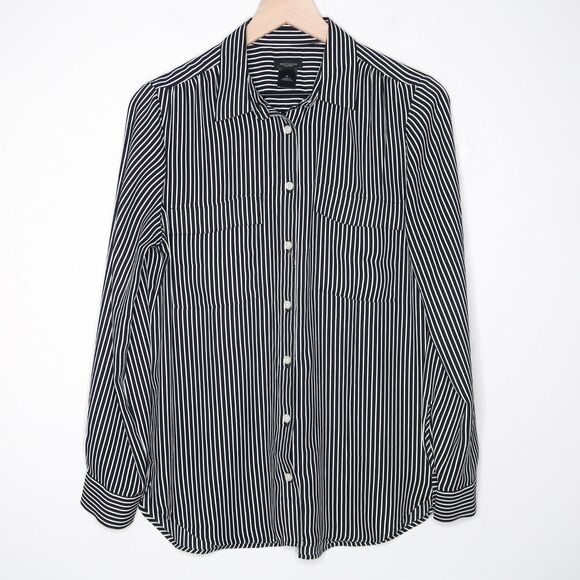 Ann Taylor Tops - Ann Taylor Factory Womens Button Up Shirt Medium Black White Stripe Sheer Office